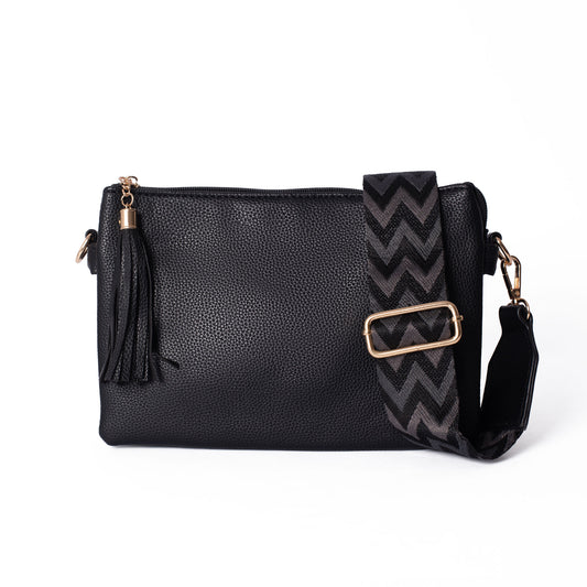 Black multi-pocket clutch bag