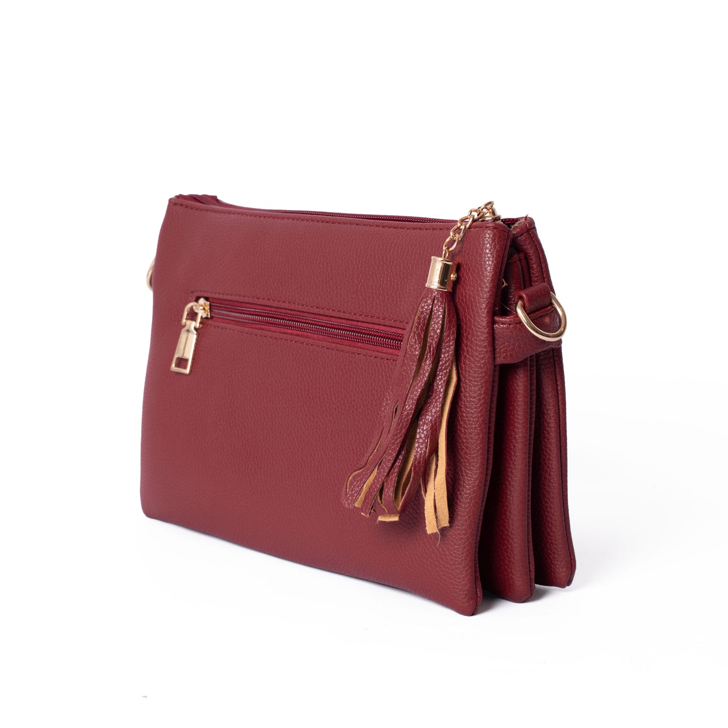 Burgundy multi-pocket clutch bag