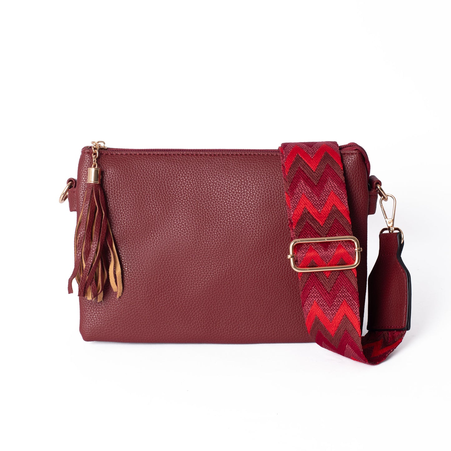 Burgundy multi-pocket clutch bag